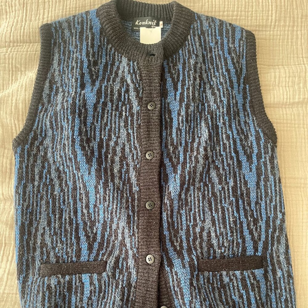 Vintage Wool Sweater Vest - Blue/Black - Large